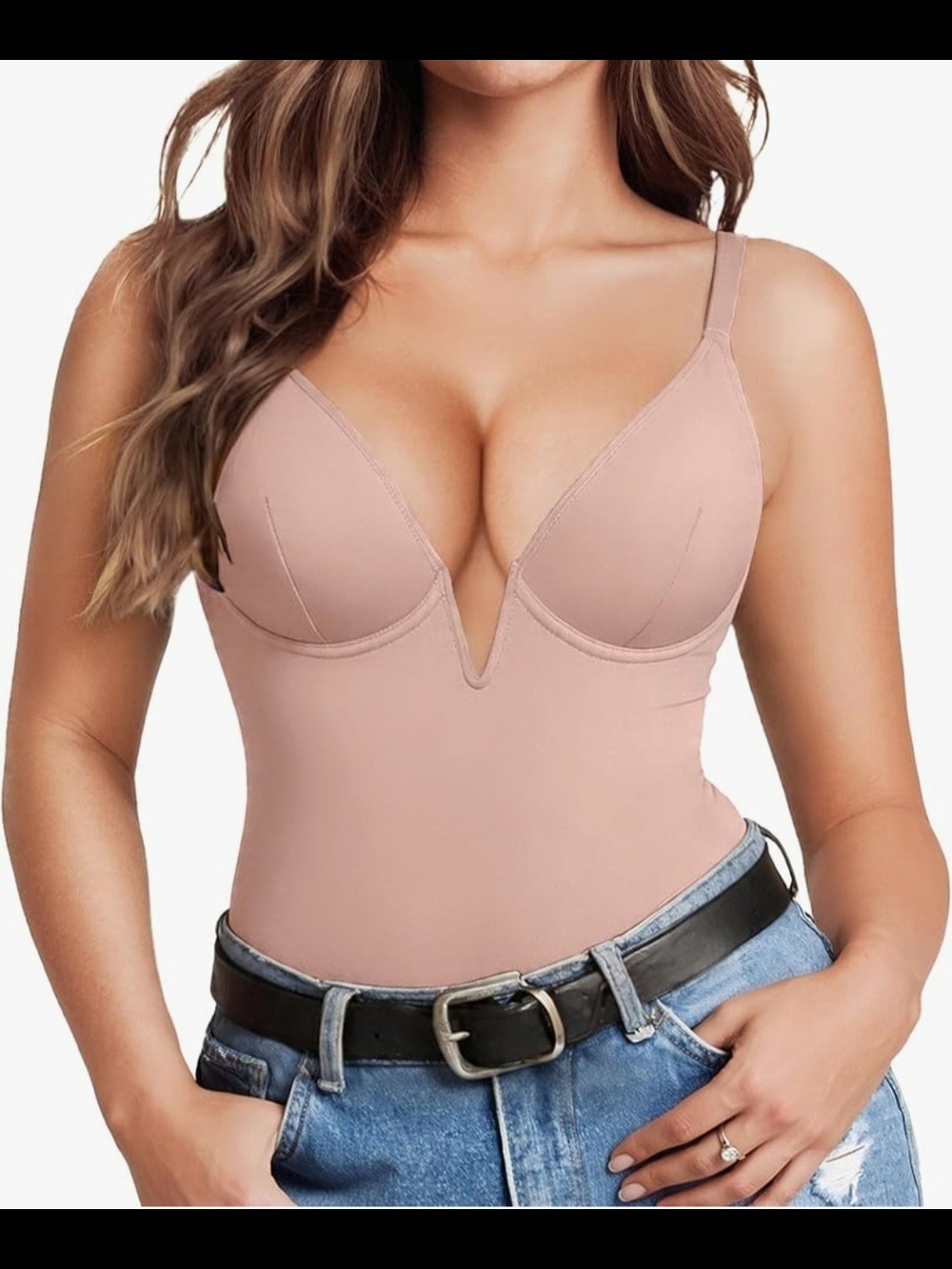 Popilush Deep V Low Back Thong Bodysuit Size L NWT